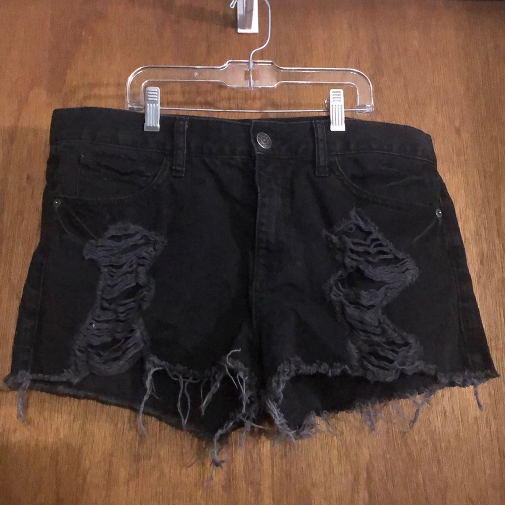 Express Destroyed Black Denim Shorts